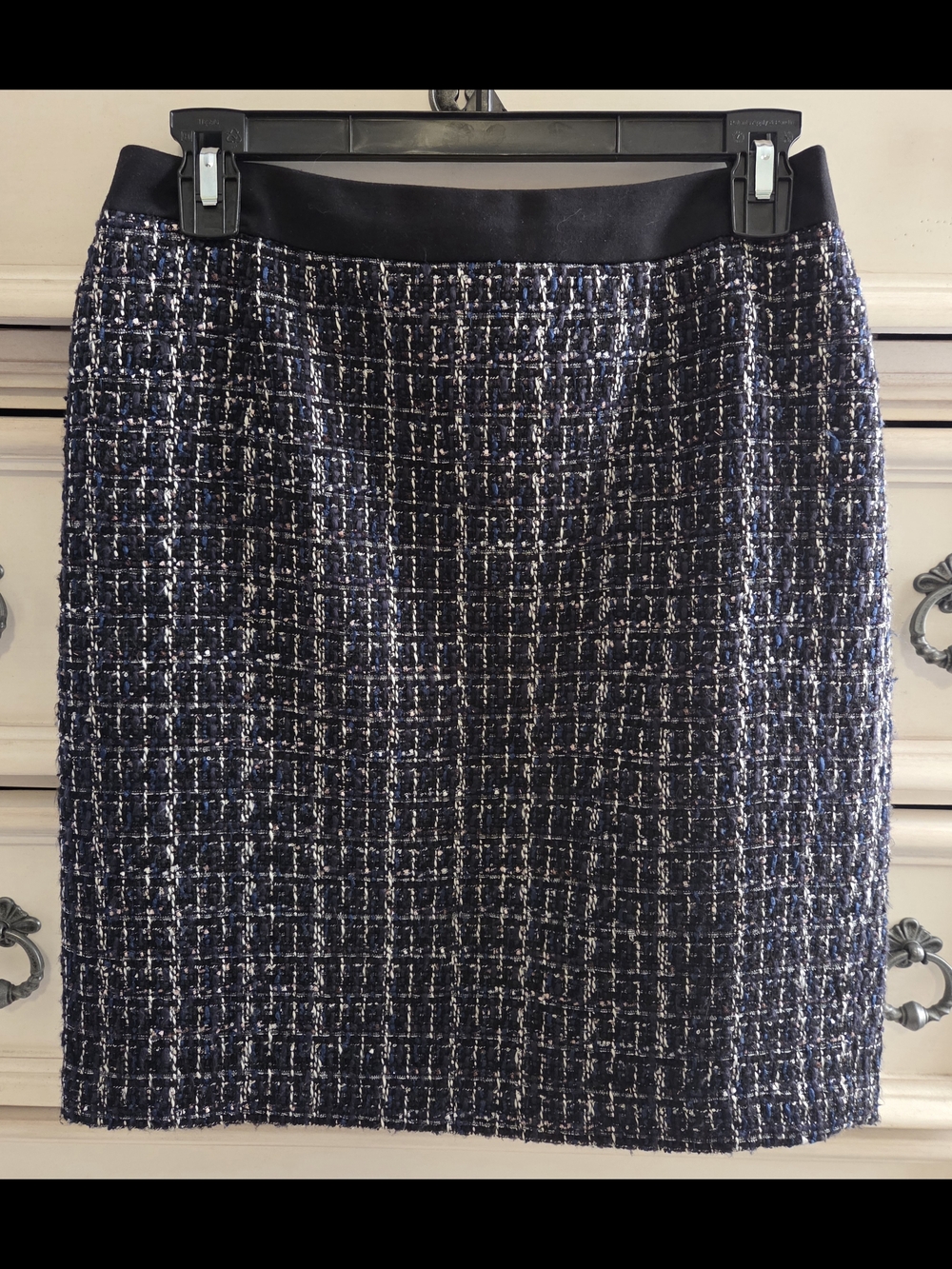 White House Black Market Blue And Black Tweed Pencil Skirt